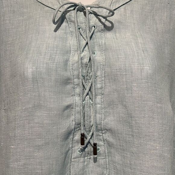 Maeve‎ by Anthropologie 100% Linen Lace Up Top in Seafoam Size 8 (fits larger) - Picture 3 of 14